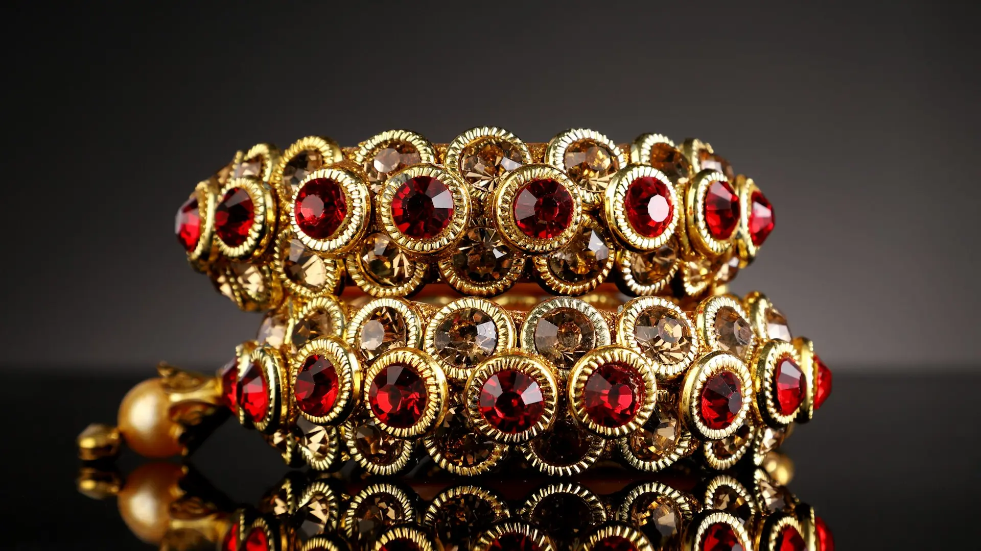 gold and red beaded accessory
